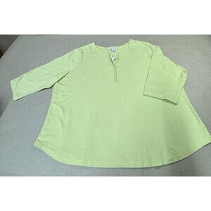 Avenue Plus Size 26/28 Lime Green Stretch V-Neck Top 3/4 Sleeve Shirt NWT
